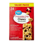 Great Value Chocolate Chip Chewy Granola Bars Value Pack 20.3 oz Paper Box 24 C