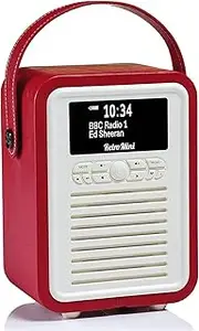 VQ Retro Mini Portable Dab Radio with Bluetooth Speaker & Aux - Bedside Dab+ FM Radio Alarm Clock - Digital Radio Mains Powered & Battery - Red