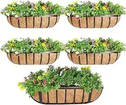 JFFLYIT 4 Pcs 16“ Railing Planter Window Box Deck Railing Planters Boxes with Coco Liner English Horse Trough Planters Metal Wall-Mounted Planter Basket for Outdoor Balcony Porch Fence Patio Rail