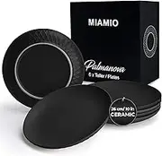 MIAMIO – Plates Set of 6 / Modern Plate Set Made of Ceramic/Stoneware - Palmanova Collection (Black, 26 cm)