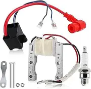 Vuzmode Performance 2-Wire Magneto Coil + Ignition Coil + Spark Plug Compatible with 49cc 50cc 60cc 66cc 80cc 2-stroke Engines Motorized Bicycle Motor Bike ATV Quad Scooter Engine Ignition Coil Pack