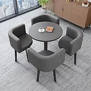 Round Dining Table and 4 Chairs Set Modern Office Reception Table and Chair Combination Ideal for Home Balcony and Dining Room Stylish and Functional Furniture Set (Black Fabric)