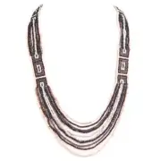 Handmade Mixed Beige Pewter Hematite Layered Glass Seed Beads Necklace, 32"