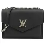 【LOUIS VUITTON 路易威登】LV M51418 品牌LV轉釦小牛皮三用肩斜翻蓋鍊包.黑(現貨)