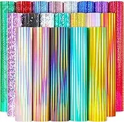 GIRAFVINYL Assorted Holographic Vinyl Bundle -12” x 12”,21 Permanent Vinyl Sheets,Adhesive Vinyl for cricut,DIY Tumblers,Home Decor（Assorted Color）