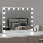 TOOLKISS Makeup Mirror 80x60cm – Hollywood Vanity Tabletop Mirror with Adjustable LED Lights, 10X Magnification, Touch Control, Free Standing for Bathroom & Vanity (White)