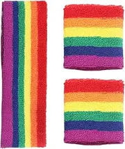 [Generic] Wrist Sweatband Headbands - Wrist Bands Sweat Band Headbands Rainbow Striped, Soccer, Moisture Wicking Sweat Absorbing Head Band for Sports, Costumes & Cosplay
