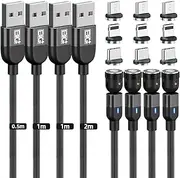 BIG+ Magnetic Charging and Data Cable with 540° Rotating Head [4 Pack Various Size] Compatible with All Smartphones, USB Type C and Micro USB