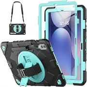 HXCASEAC Case for Galaxy Tab S9 Fe + Case/Tab S9 Plus Case 12.4 inch Protective with Screen Protector/S Pen Holder/Rotating Hand Strap, Heavy Duty Samsung Galaxy S9 FE+ / S9+ Tablet Case - Light Blue