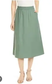 Eileen Fisher M Tencel Nori Green Midi Skirt Pull On A-Line Straight Sandwashed