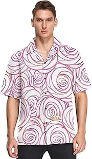 [GuoChe] Hawaiian Short Sleeve Button Shirt for Men Pink Roses Watercolor Valentine's Day Stylish Camisas para Hombres Manga