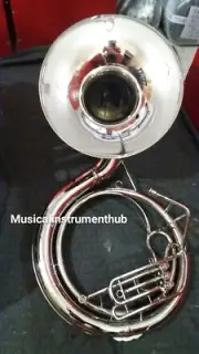 SOUSAPHONE TUBA 25"BELL PURE BRASS METAL IN SILVER POLISH + FREE CASE+ FREE SHIP