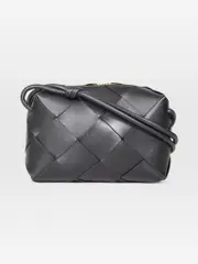 Black Leather Cassette Crossbody Bag