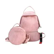 2 in 1 Solid Color Corduroy Shoulder Bag Girl Bag with Plush Ball & Small Round Shoulder Bag