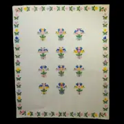 Flower Bouquet Applique Quilt Pattern - 75x90 vtg 1990s Floral Retro 1930s Style