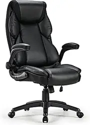 [EUREKA ERGONOMIC] PU Leather Desk Chair Office Executive Chair, Ergonomic Office Chair Flip Up Arms, High Back Office Chair with Headrest, Home Office Desk Chair with Wheels, Computer Chairs for Adults