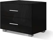 ALFORDSON Bedside Table High Gloss Storage Nightstand Cabinet Chest with 2 Drawers Sofa Side End Table for Storage for Hallway, Bedroom and Living Room (Eutel Black, 59cm x 40cm x 51cm)