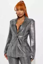 Women Metallic Silver Blazer Sz 1X NWT