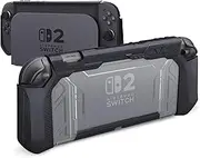 PlayVital Meteor Protective Case for Nintendo Switch 2, Dockable Ergonomic Non-Slip TPU Grip Cover with Thumb Grip for Switch 2, Shockproof Anti-Scratches Protector - Black