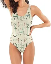[RPLIFE] Anchors Beige Bathing Suit Womens, Womens Bathing Suits One-Piece Tummy Control, Backless Bathing Suits for Women