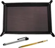 Chevrolet Choco Color Cowhide Leather Pen Tray Metal Touch Stick Silver and Slim 60 Ballpoint Pen Gold Set TRATYO-ALST-SV60KBP