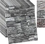 10PCS 3D Wall Panels Peel and Stick 3D Brick Wallpaper Peel and Stick Faux Stone Wall Panel Foam Brick Self-Adhesive Wallpaper (Black,10pcs)