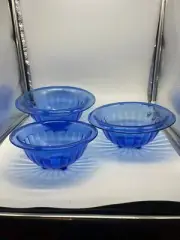 Blue Pillar Optic Nesting Mixing Bowls Set of 3