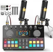 2 Person Podcast Equipment Bundle, Audio Interface with 2 Dynamic Microphone for Live Streaming