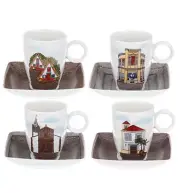 Vista Alegre Alma Da Madeira Set of 4 Espresso Coffee Cups Saucers with Gift Box