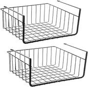 EudoAU Wire Storage Basket Cabinet Organizer Fit Dual Hooks Kitchen Black 2 Pcs