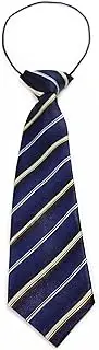 [Tie Store Australia] Kids Boys Navy Patterned Elastic Neck Tie - Diagonal Stripe Navy, Gold, White, Black, Brown