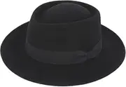 [Generic] Hat Wide Brim Felt Flat-Top-Boater Hat for Men Women