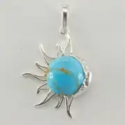 Genuine and Natural - Blue Sun Moon TURQUOISE Pendant in 925 Sterling Silver #1e