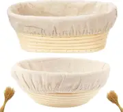 Banneton Bread Proofing Basket 2 Set 9" round 10" Oval Handmade Rattan Baskets