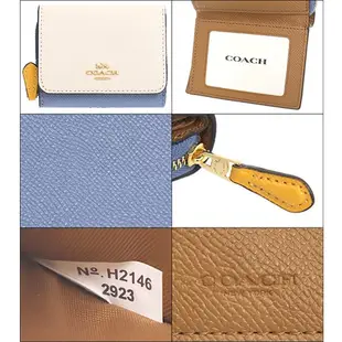 【COACH】白X藍X黃皮革三折零錢袋短夾