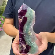 1.4lb Natural Fluorite Obelisk Quartz Crystal Wand Tower Point Healing