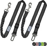 Zenify Dog Car Seat Belt Extendable Leash (2 Pack) - Bungee Lead for Dogs Puppies - Pet Adjustable Elastic Seatbelt Harness Vehicle Safety Birthday Road Trip Gift Idea (Grey)