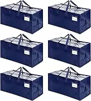 VENO Heavy Duty Extra Large Moving Bags W/Backpack Straps Strong Handles & Zippers, Storage Totes For Space Saving, Fold Flat, Alternative to Moving Box, Made of Recycled Material (Blue - Set of 6)