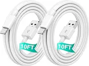 iPhone Charger Cable 10 ft 2Pack, [Apple MFi Certified] Extra Long 10 Foot Lightning Cable, 10 feet iPhone Charger Fast Charging Cord for iPhone 14 13 12 11 Pro Max XR XS X 8 7 6 Plus SE iPad-White