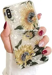 Qokey for iPhone Xs Case,for iPhone X Case Flower Case for Girls Women Cute Ultra Thin Shell Pattern Crystal Soft Bumper Lightweight TPU Silicone Phone Cover for iPhone Xs/X 5.8 inch Sunflower