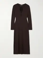 [Skin] Skin - Namaari Tie-detailed Ribbed Pima Cotton And Modal-blend Midi Dress - Chocolate - 2 2 Brown