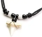[Oceanicshark] Genuine Mako Shark (Isurus Oxyrinchus) Tooth Necklace For Sale Oceanicshark Black & White FC 081