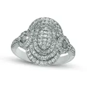 Lab-Created White Sapphire Layered Oval Buckle Ring in Sterling Silver