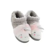 Catzon Unicorn Womens Plush Short Boots Memory Foam Non-Slip Sole Home Slippers-Gray
