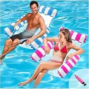 Yozexin 2 Pack Inflatable Pool Floats,4-in-1 inflatable hammock,Swimming Pool Floating Chair, Inflatable Hammocks for Swimming Pools with a Manual Air Pump, for Pool Lake Beach, Pool