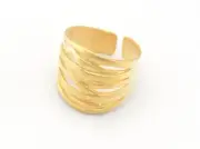 Ring Stripes Adjustable Ring Matte Plated Brass 18.5mm 8.5US inner size - 3592