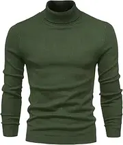 [Qolkmuiy-GJ] Men's Classic Turtleneck Pullovers Cable Knit Thermal Pullover Sweatshirt Casual Soft Twist Knitted Sweater, Green, Large