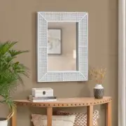 Home Decorators Mirror 32"x24"x2" Rectangle White Rattan+Cane Decorative Indoor