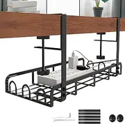 Sleclean Under-Desk Cable Management Tray, Upgraded Long Arm Clamp, 16.6"x7.1" Steel Cable Organizer, No Drill, No Damage