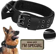 Tactical Dog Collar with Handle - Military Adjustable Dog Training Collar Soft Nylon and Heavy Duty Metal Buckle for Medium Large Dogs - with Patch (Black with Patch, Large)